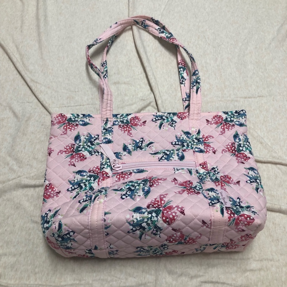 Vera Bradley Happiness Returns Pink Small Tote Bag Floral Bows Quilted Pink
